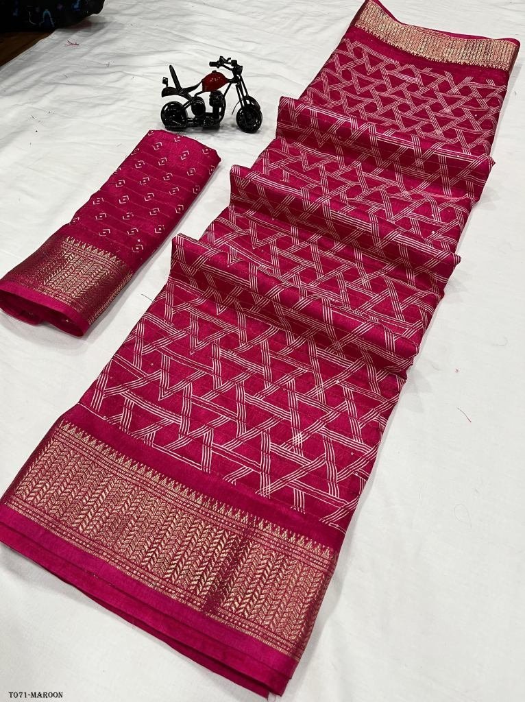 purple fancy dola maroon silk 1718340448 Fancy Dola Silk Saree With Contrast Kanchi Boarder
