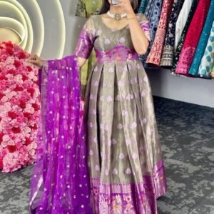 Purple Festival Wear Jacquard Kota Silk Anarkali Suits