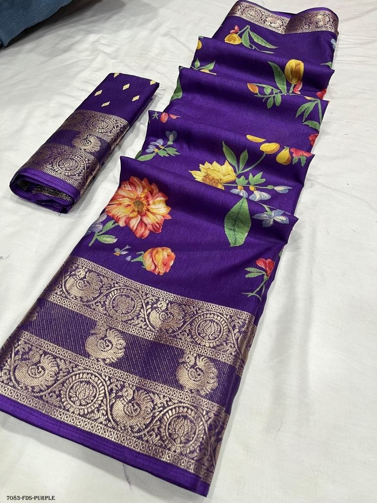 purple floral printed pure dol 1716541590 Purple Floral Printed Pure Dola Silk Saree
