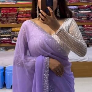 Purple Georgette with Thred Sequnce work Designer saree