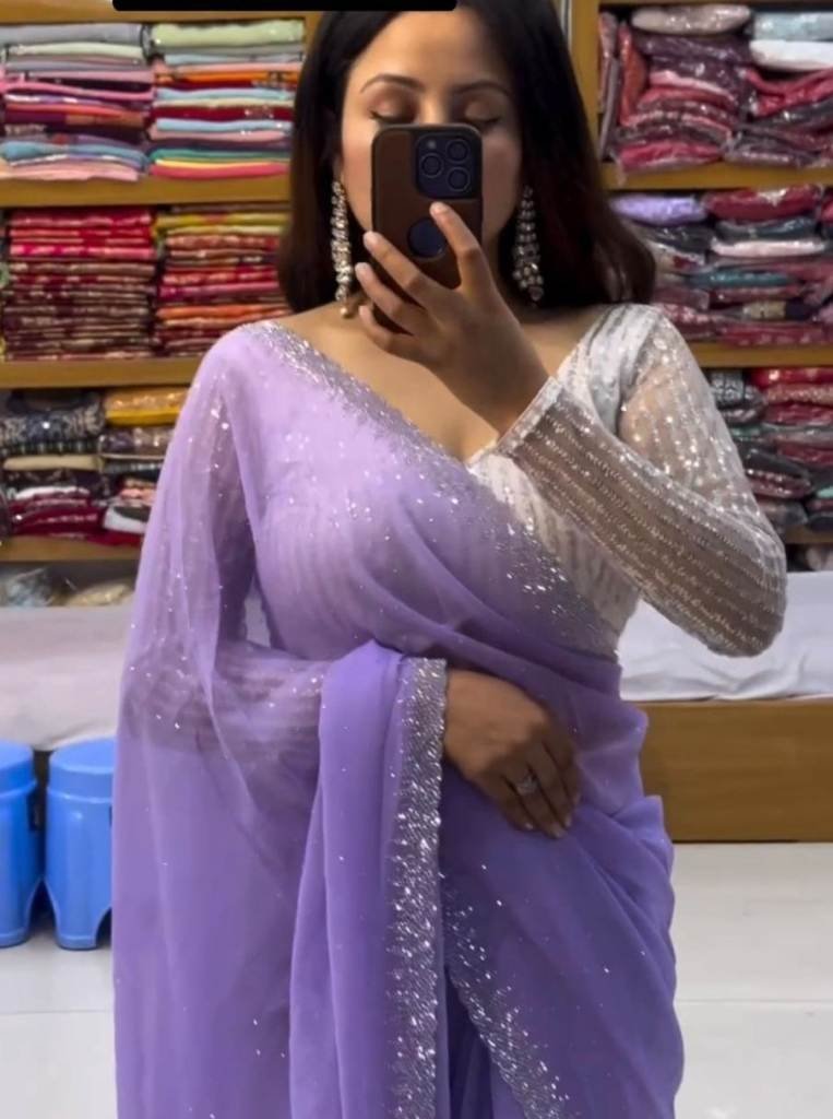 purple georgette with thred se 1713416471 Purple Georgette with Thred Sequnce work Designer saree