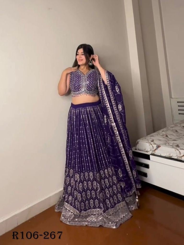 purple lehenga choli with thre 1720099234 Purple Lehenga Choli With Thread And Sequince Work With Dupatta