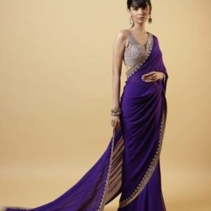 Purple Luxury Look Party Wear Full Body Gold Thread Work Georgette Saree