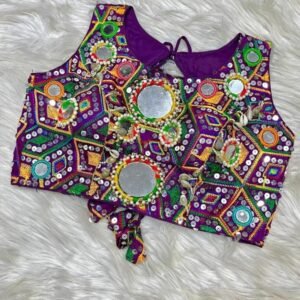 Purple Mirror Work Ready Made Blouse