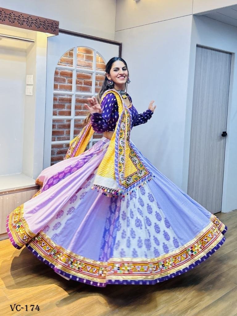 purple navaratri digital print 1717490108 Purple Navaratri Digital Printed Cotton Lehenga Choli 2