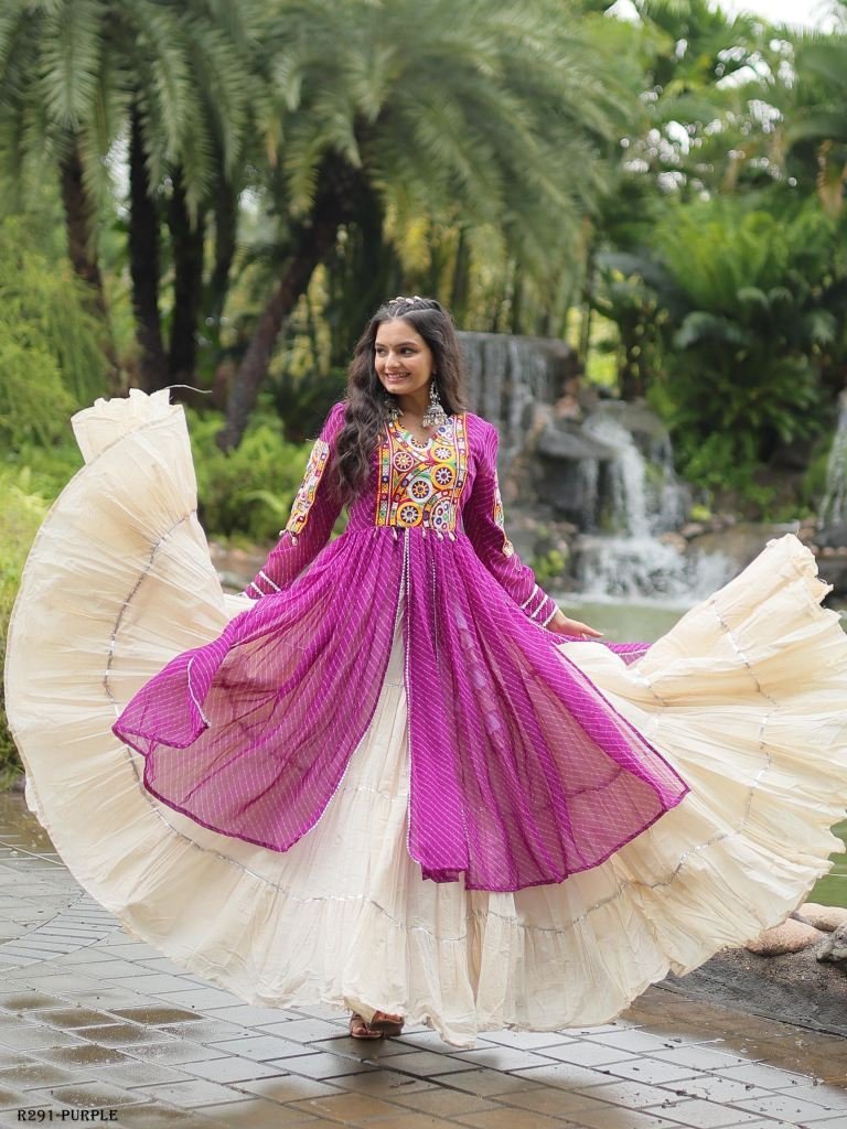 purple navratri collection kor 1726135141 Purple Navratri Collection Kora Cotton Lehenga Choli