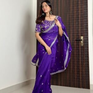 Purple Organza Saree With Heavy Work