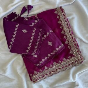 Purple Party Wear Embroidery Work Soft Organza Saree