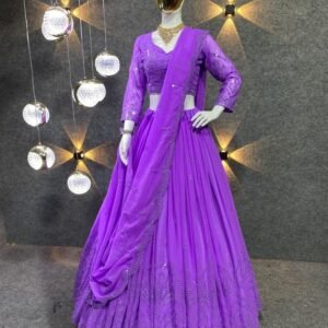 Purple Party Wear Georgette Lehenga Choli With Multi Work