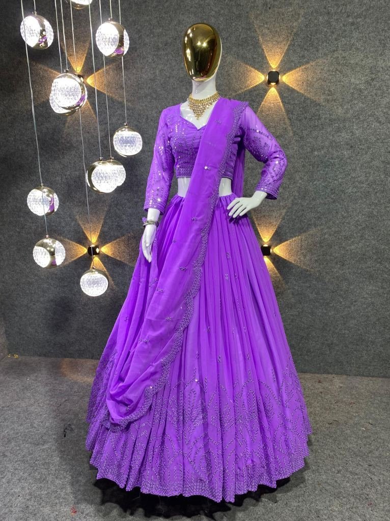 purple party wear georgette le 1727167850 Purple Party Wear Georgette Lehenga Choli With Multi Work