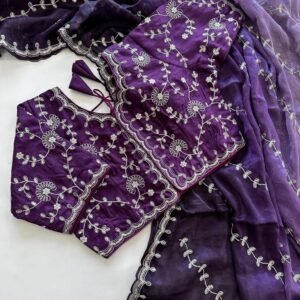 Purple Party Wear Sequins Kumkum Silk Saree