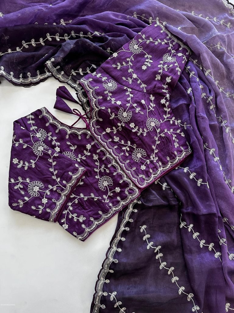 purple party wear sequins kumk 1715337684 Purple Party Wear Sequins Kumkum Silk Saree