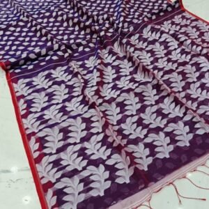 Purple Pearl Print Jharapata Muslin Cotton Soft Jamdani Saree