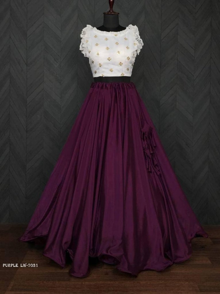 purple plain lehenga with orga 1713779390 Purple Plain Lehenga With Organza With Sequins work Designer Blouse