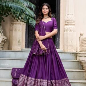 Purple Pure Chanderi With Zari Weaving Work Border Lehenga Choli