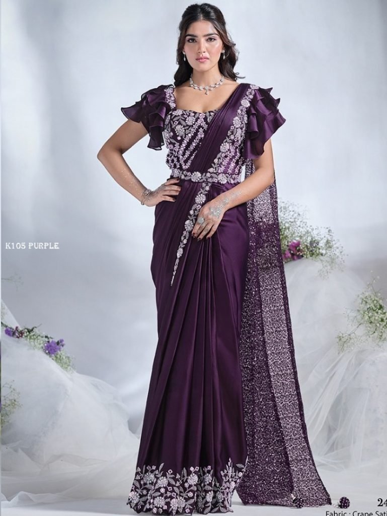 purple satin silk sequin mirro 1737020552 Purple Satin Silk Sequin Mirror Worked Saree By Mahotsav