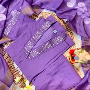 Purple Superb Hand Work Pure Muslin Kurti Set