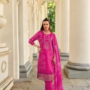 Qurbat Pink Digital Printed And Handwork Kurtis Three Piece Set