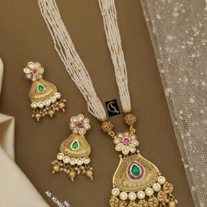 Rajwadi Golden Long Pendant Necklace Set