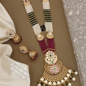 Rajwadi Kundan Maroon And Green Necklace