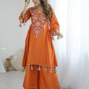 Rakhi Special Premium Khadi Cotton Orange Coord Set