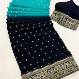 Rama and Black Color Heavy Georgette Saree With foil print