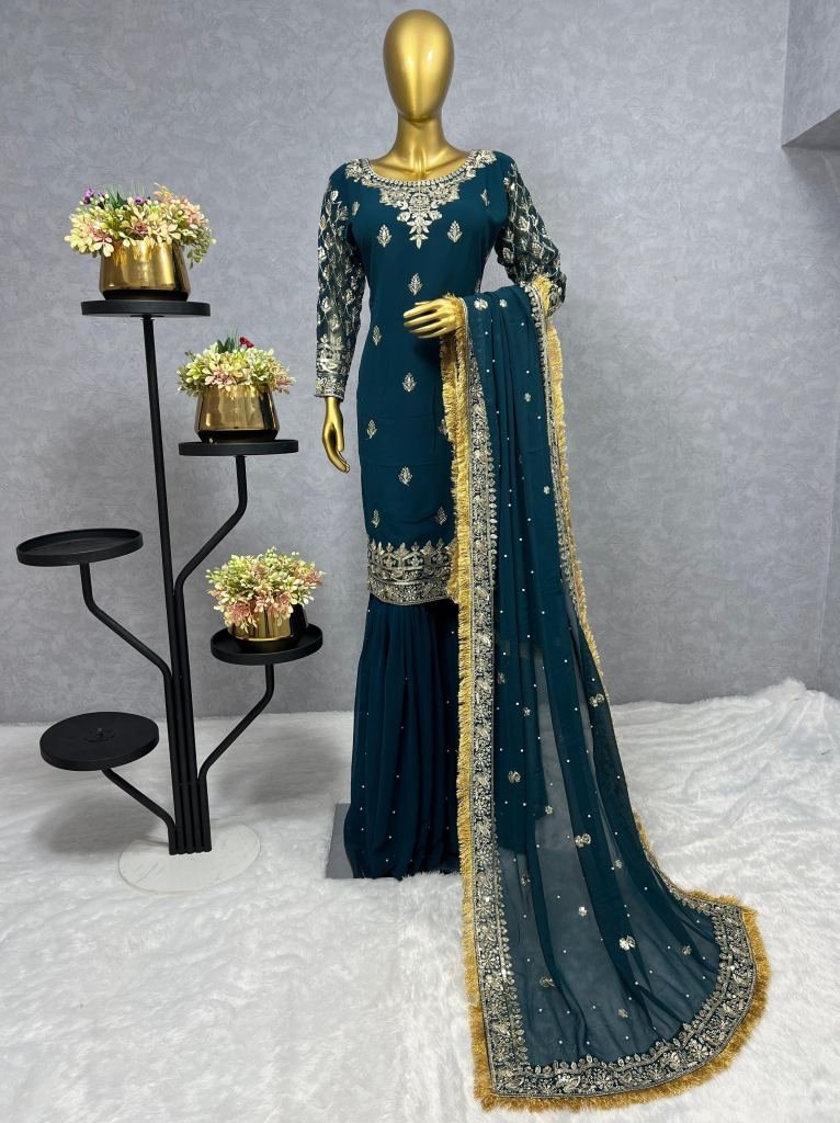 rama attractive designer georg 1733480010 Rama Attractive Designer Georgette Sharara Suits With Dupatta