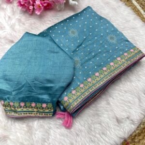 Rama Attractive Designer Vichitra Saree With Multi Work