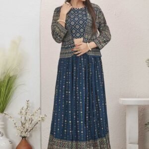 Rama Blue Georgette Lehenga with Jacket by Fab Funda