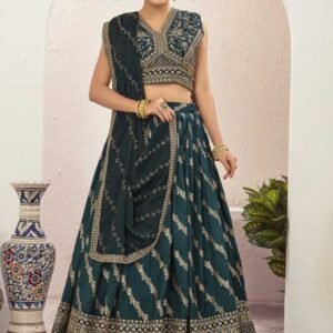 Rama Blue Thread Work Ready To Wear Lehenga Choli