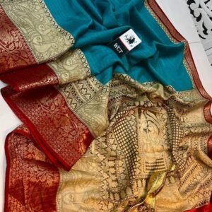 Rama Check Weaving Zari Dola Silk Saree