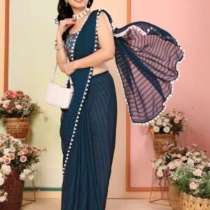 Rama Color Georgette Patta Silk Saree