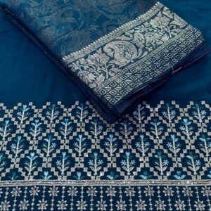 Rama Designer Border Embroidered Georgette Saree With Heavy Unstitch Blouse