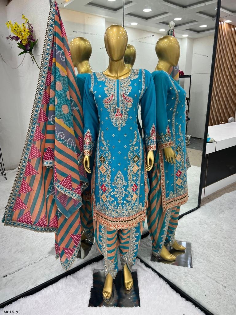 rama designer embroidered and 1717059865 Rama Designer Embroidered And Sequence Chinnon Dhoti Salwar Suits