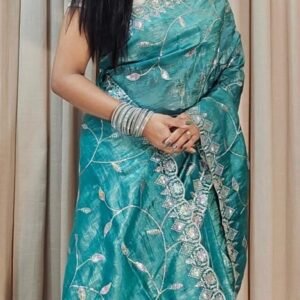 Rama Designer Soft Gold Crush Saree With Cut Work Border
