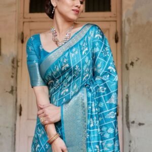 Rama Digital Printed Rich Pallu Pure Silk Saree With Dual Tone Tassels