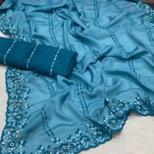 Rama Festival Wear Multi Work Chinon Saree With Beautiful Blouse