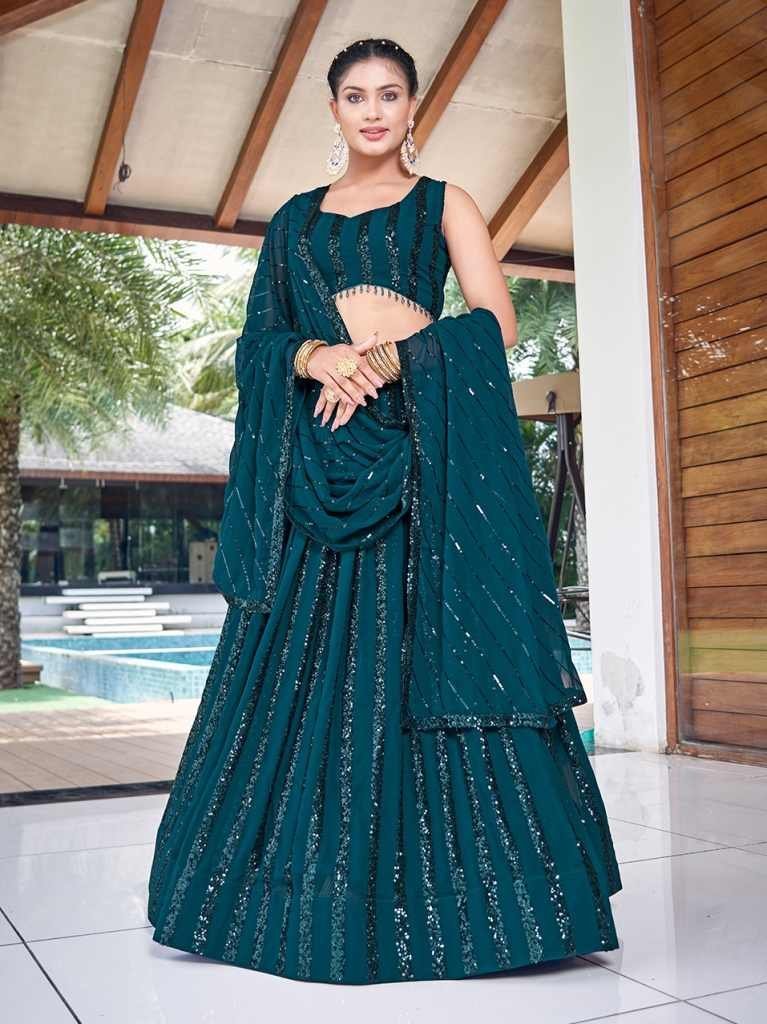 rama green sequence flared leh 1714563393 Rama Green Sequence Flared Lehenga Choli For Festive Season