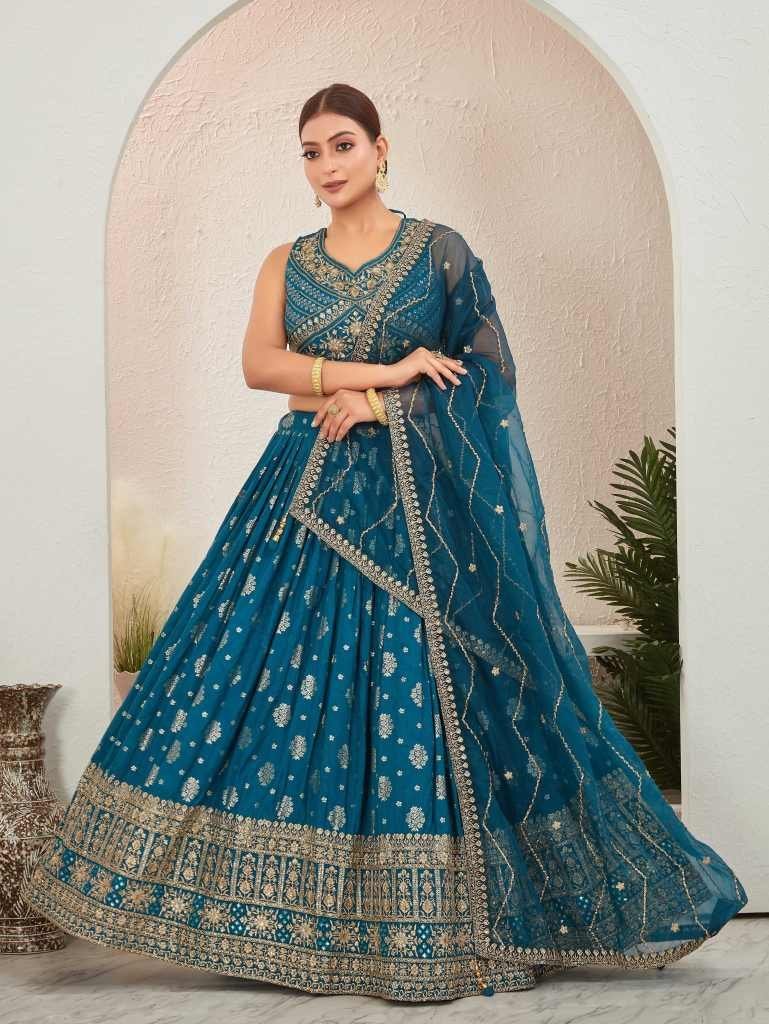 rama jacquard dola silk leheng 1714652145 Rama Jacquard Dola Silk Lehenga Choli Set