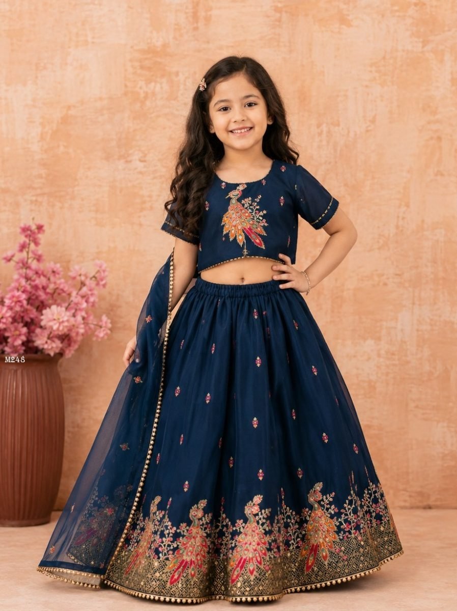 rama peacock embroidered kids 1778056287 Rama Peacock Embroidered Kids Lehenga Choli Set