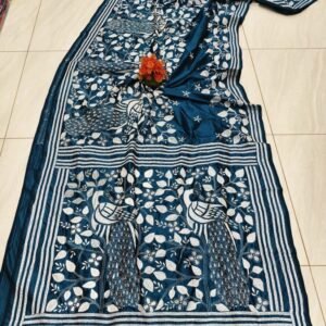 Rama Peacock Soft Bangalori Handcraft Kanthastich Saree