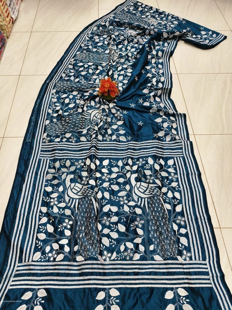 rama peacock soft bangalori ha 1714473816 Rama Peacock Soft Bangalori Handcraft Kanthastich Saree