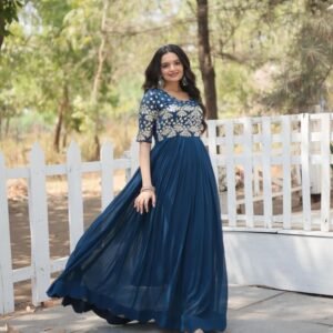Rama Readymade Designer Embroidery Zari Work Gown
