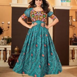 Rama Traditional Navratri Anarkali Gown With Gamthi Work