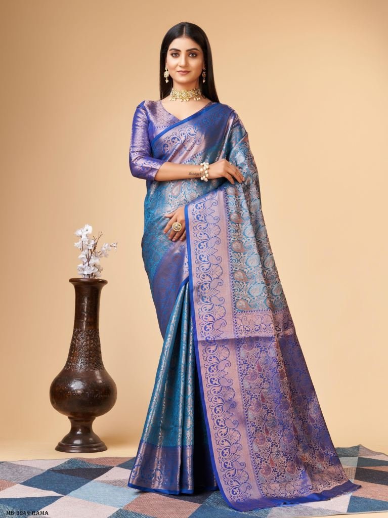 rama varni silver zari weaving 1716977776 Sky Blue Varni Silver Zari Weaving Lichi Silk Saree