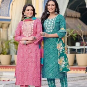 rangmaya simuni cotton kurti pant set with dupatta