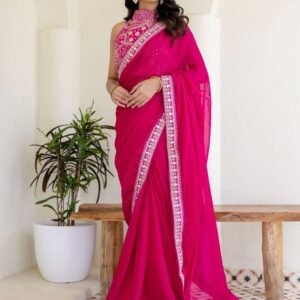 Rangoli Silk Rani Pink Embroidered Border Saree
