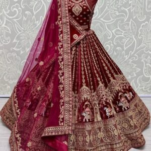 Rani Bollywood Bridal Velvet Lehenga Choli With Beautiful Neck Work