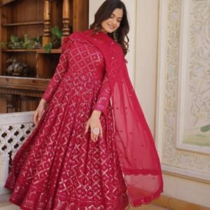 Rani Designer Sequins Gown With Dupatta