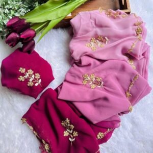 Rani Exclusive Duel Shade Hand Work Georgette Saree